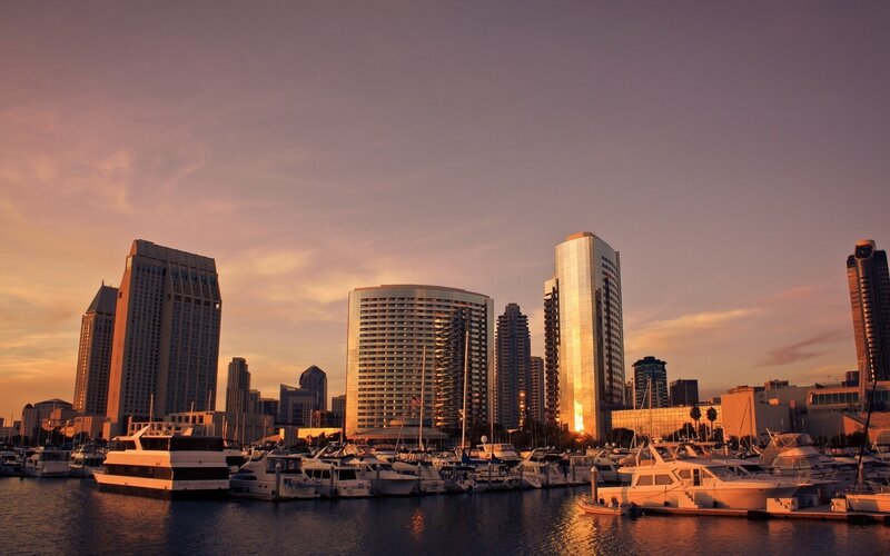 San Diego Skyline at Sunset — Purple