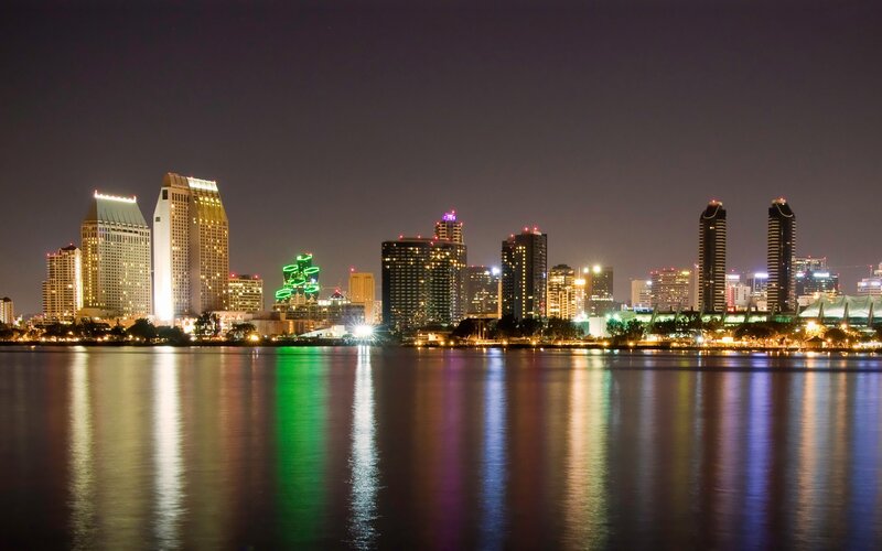 San Diego Skyline — Black, Calm, Night
