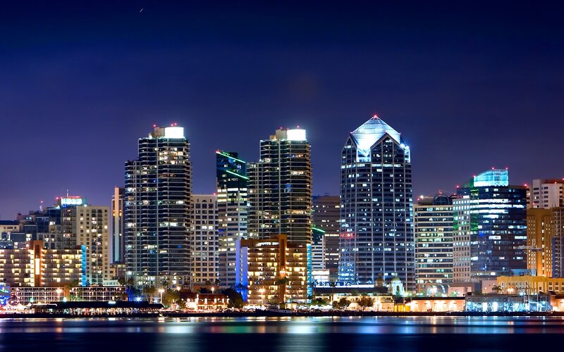 San Diego Skyline — Blue, Calm, Night