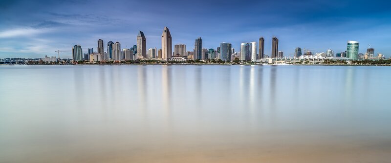 San Diego Skyline — Blue, Serene, Afternoon, Photograph, Skyscraper, Water