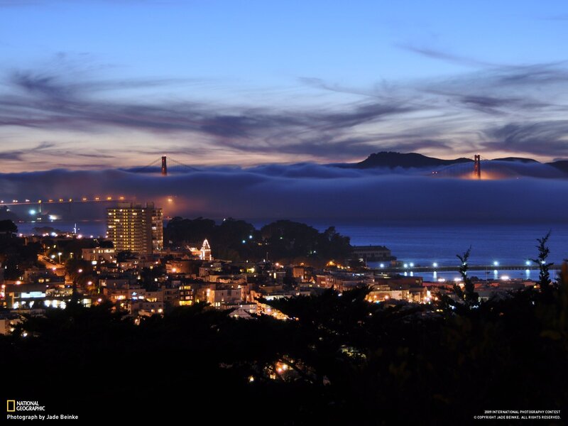 San Francisco at dusk with fog