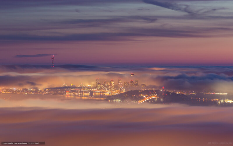 San Francisco at dusk with fog