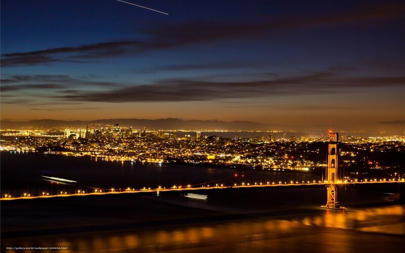 San Francisco at night with Golden Gate Bridge