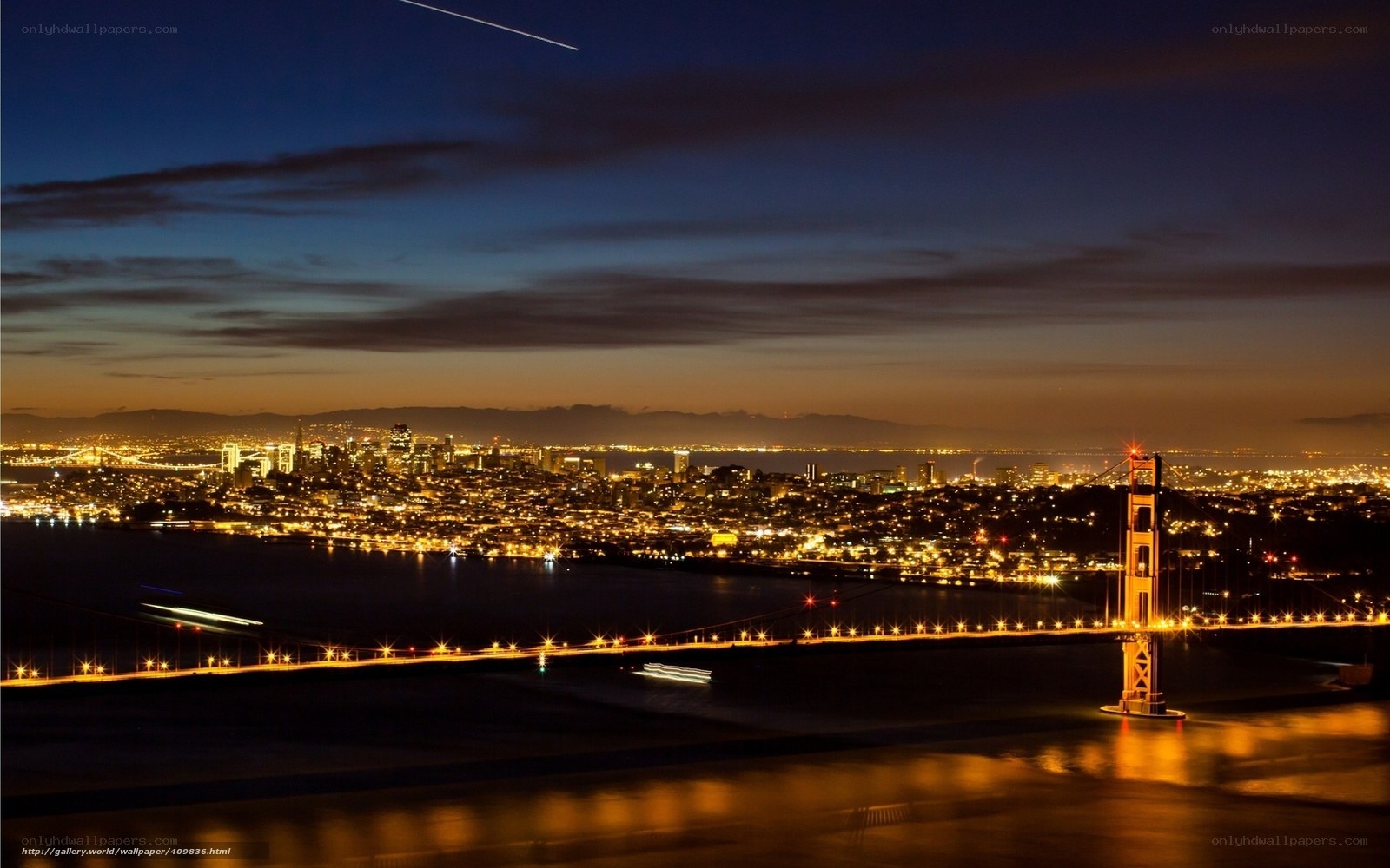 San Francisco at night with Golden Gate Bridge