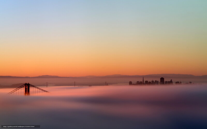 San Francisco at sunrise with fog