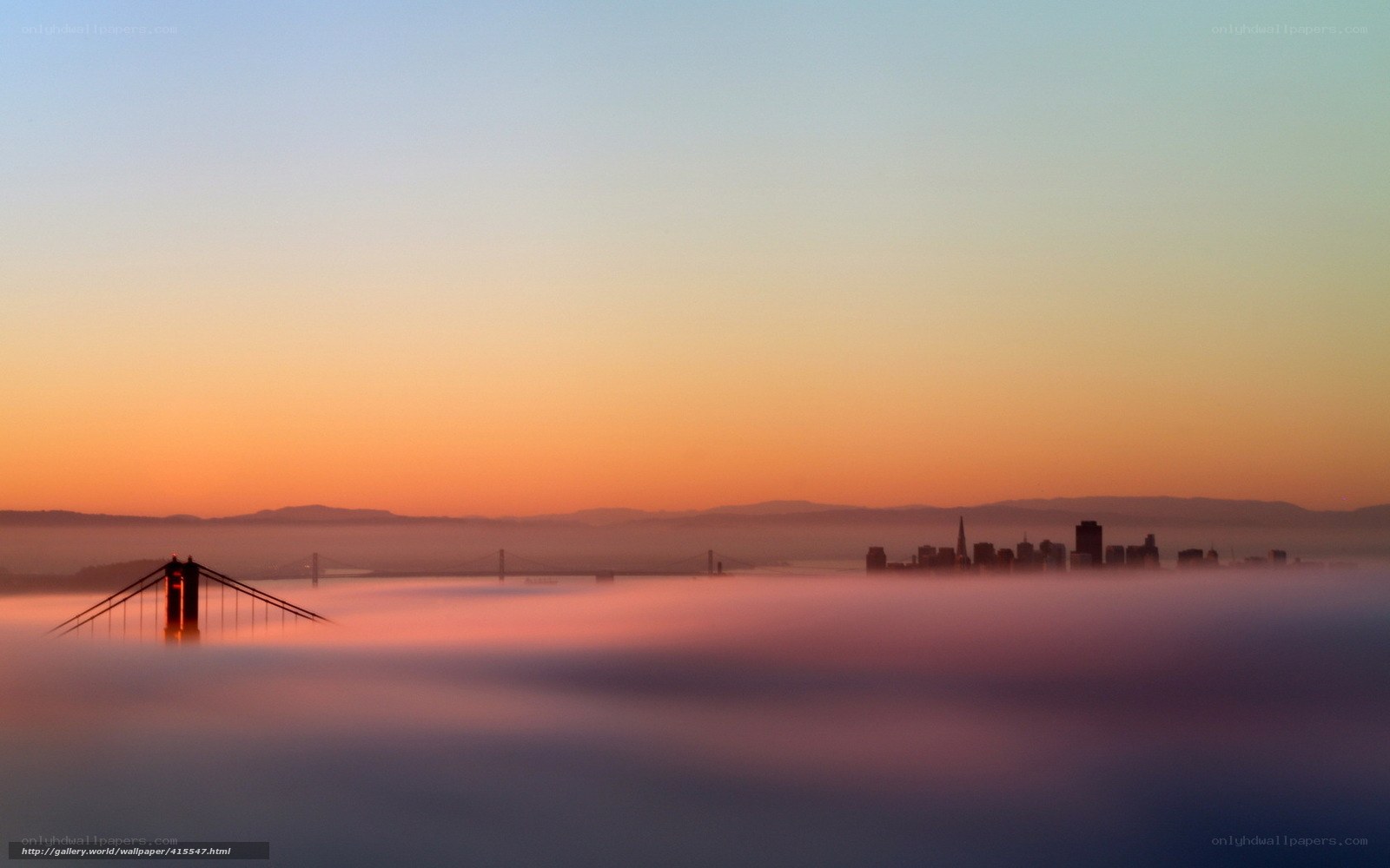 San Francisco at sunrise with fog