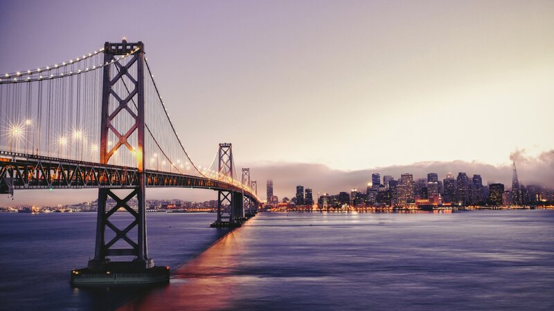 San Francisco Bay Bridge at dusk