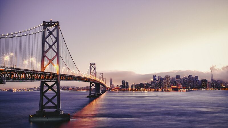 San Francisco Bay Bridge at dusk