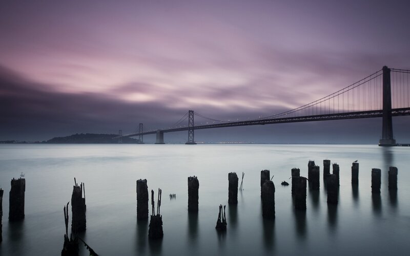 San Francisco Bay Bridge at dusk
