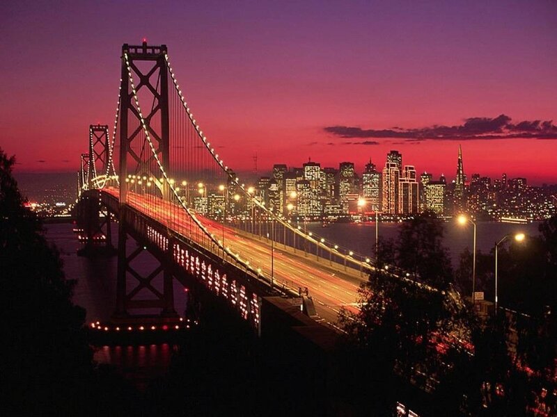 San Francisco Bay Bridge at dusk