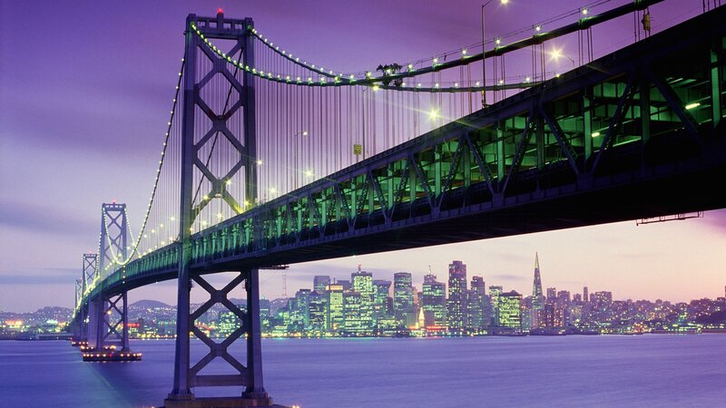 San Francisco Bay Bridge at dusk