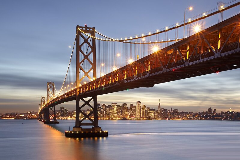 San Francisco Bay Bridge at dusk