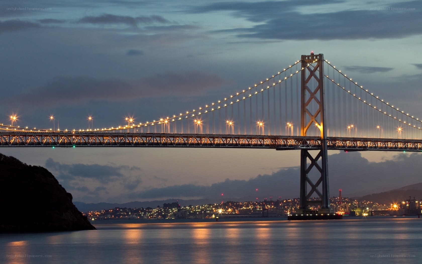 San Francisco Bay Bridge at dusk