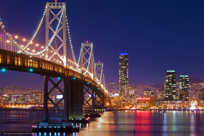 San Francisco Bay Bridge at night