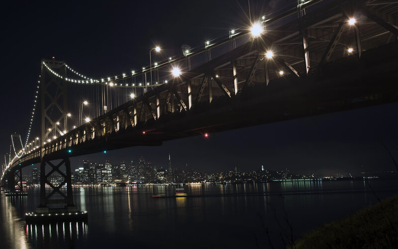 San Francisco Bay Bridge at night