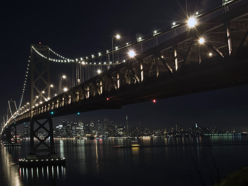 San Francisco Bay Bridge at night