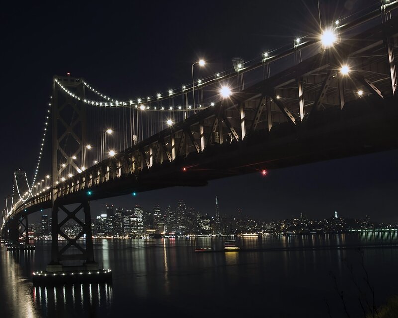 San Francisco Bay Bridge at night