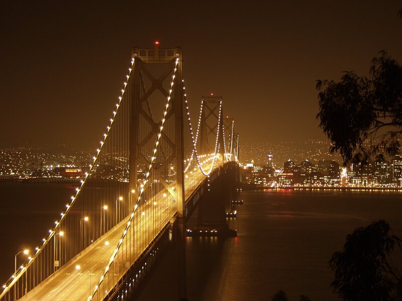 San Francisco Bay Bridge at night