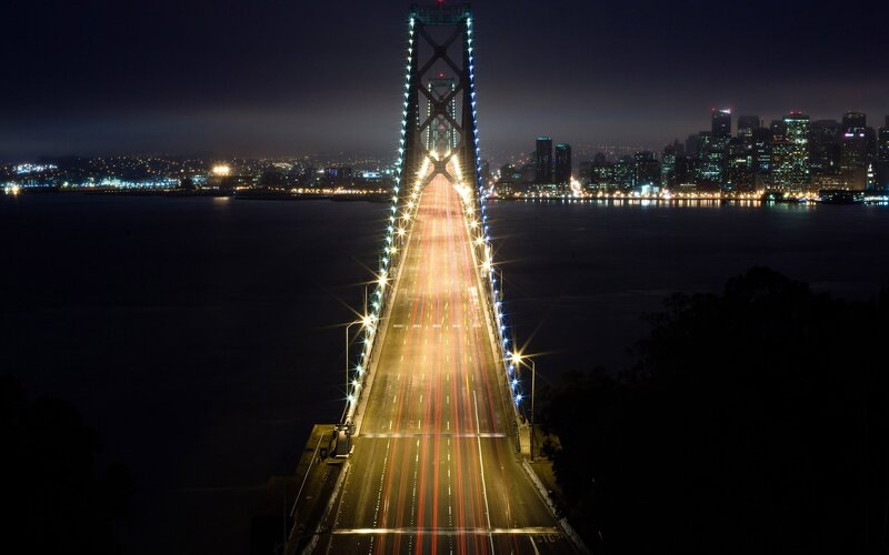 San Francisco Bay Bridge at night