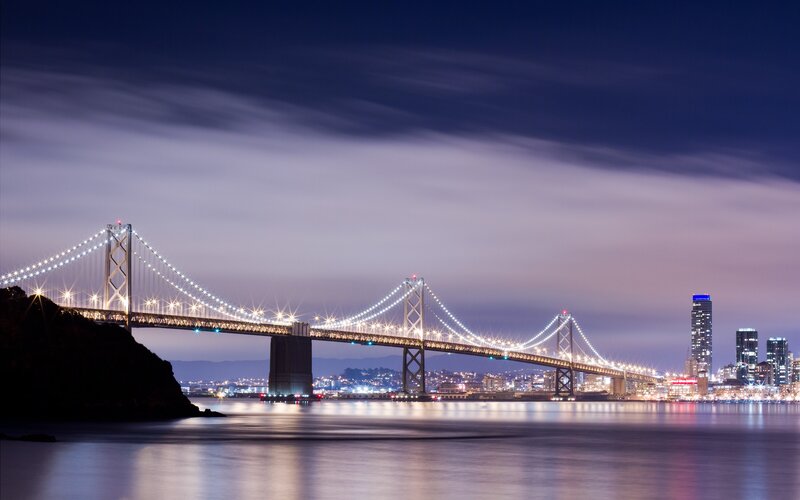 San Francisco Bay Bridge at night