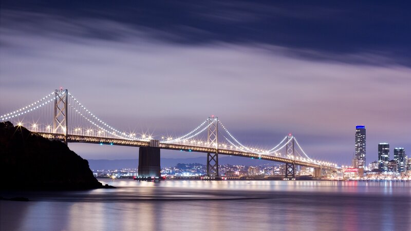 San Francisco Bay Bridge at night