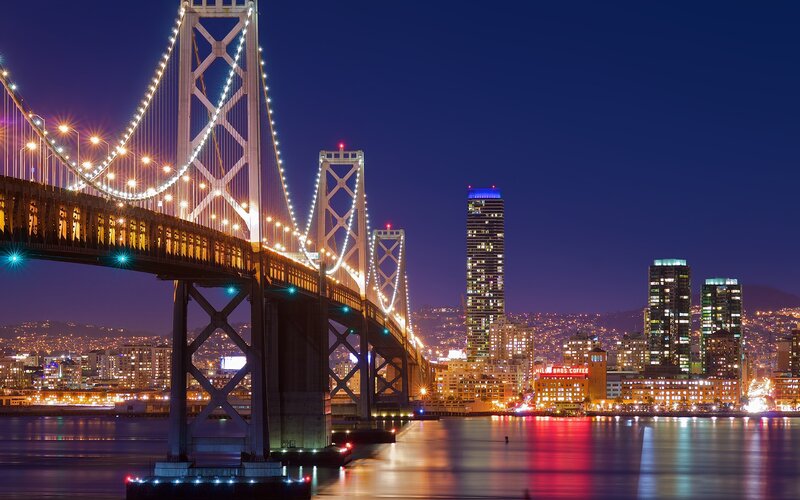 San Francisco Bay Bridge at night