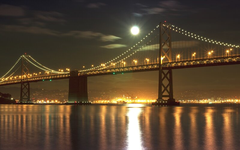 San Francisco Bay Bridge at night