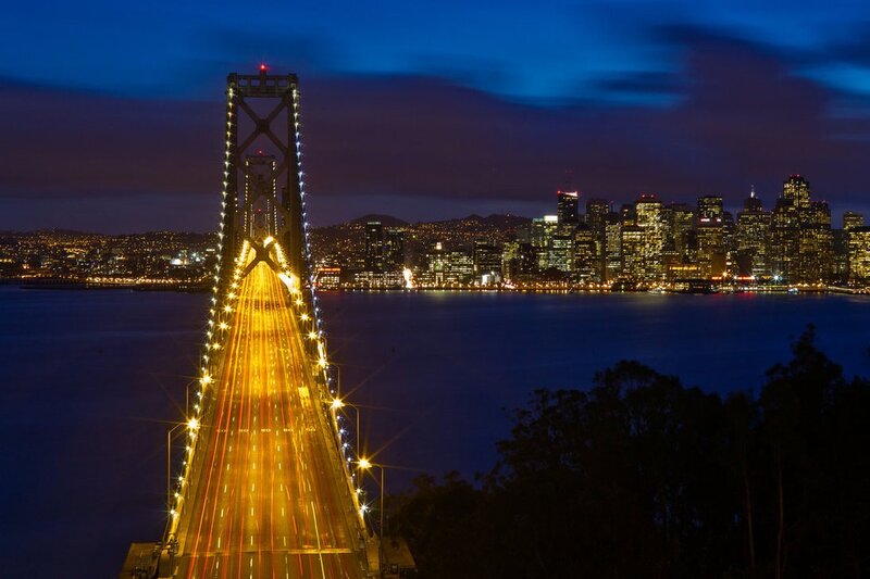 San Francisco Bay Bridge at night