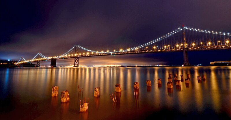 San Francisco Bay Bridge at night