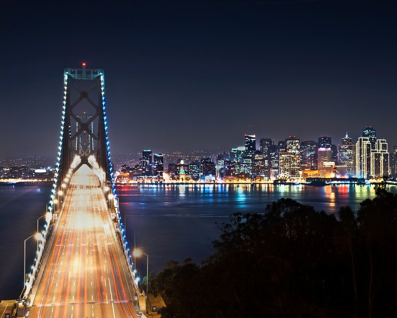 San Francisco Bay Bridge at night