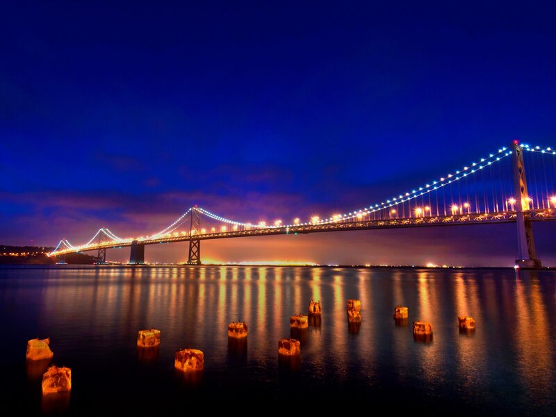 San Francisco Bay Bridge at night