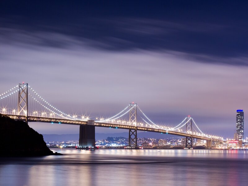 San Francisco Bay Bridge at night