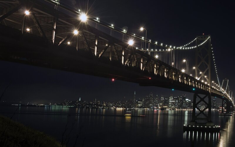 San Francisco Bay Bridge at night
