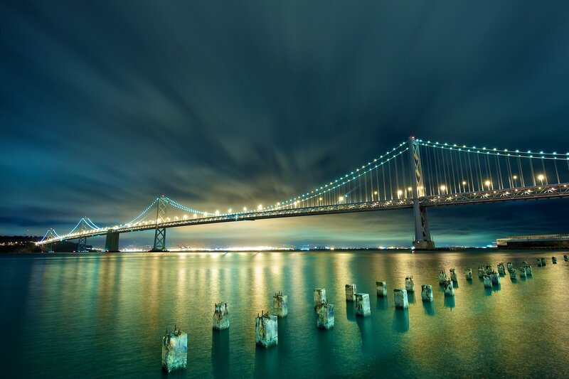 San Francisco Bay Bridge at night