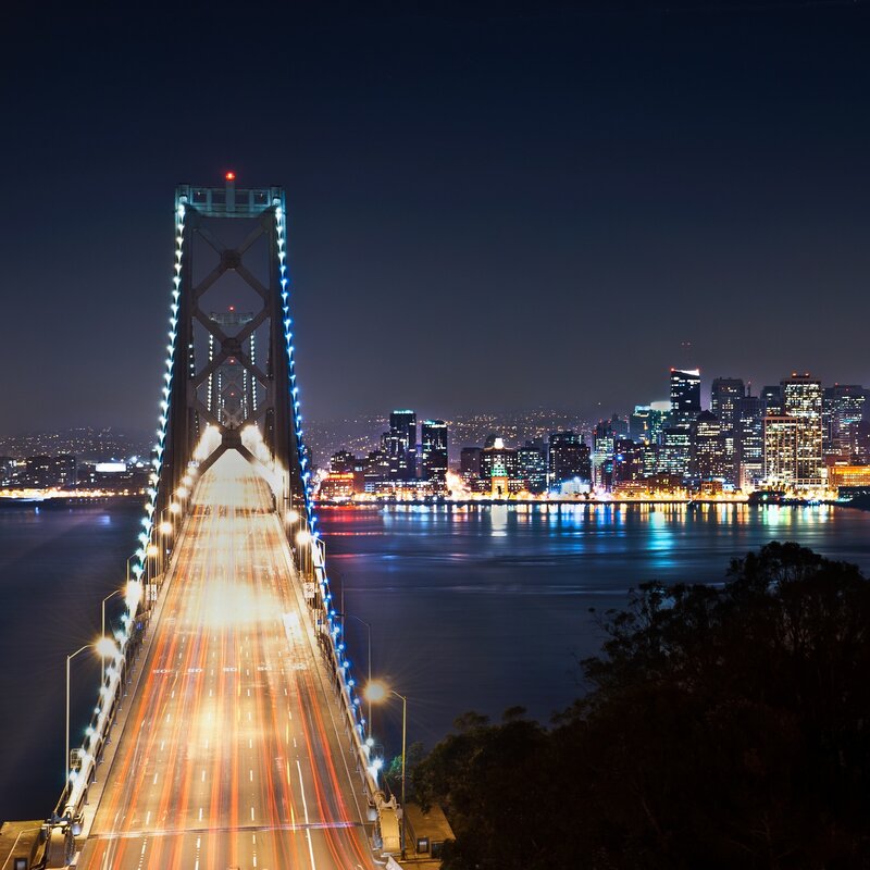 San Francisco Bay Bridge at night