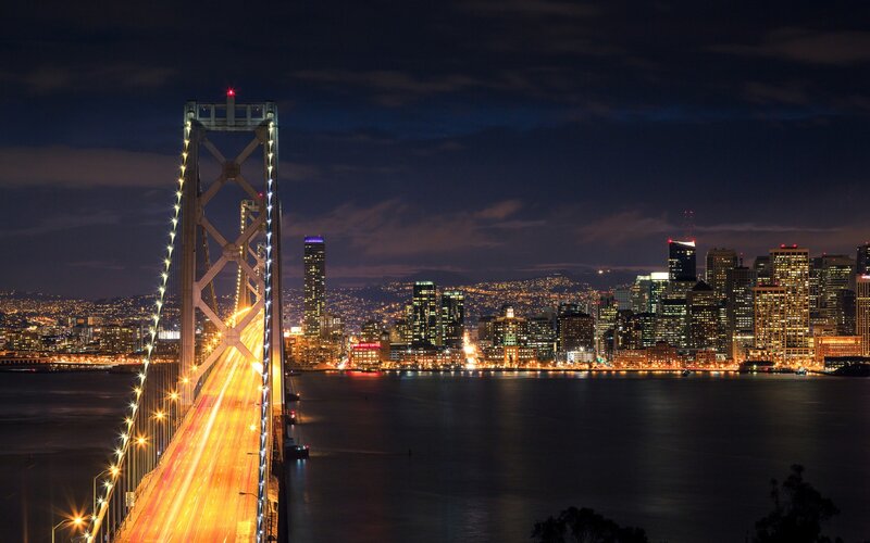 San Francisco Bay Bridge at night