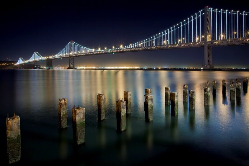 San Francisco Bay Bridge at night