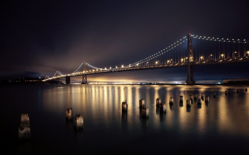 San Francisco Bay Bridge at night