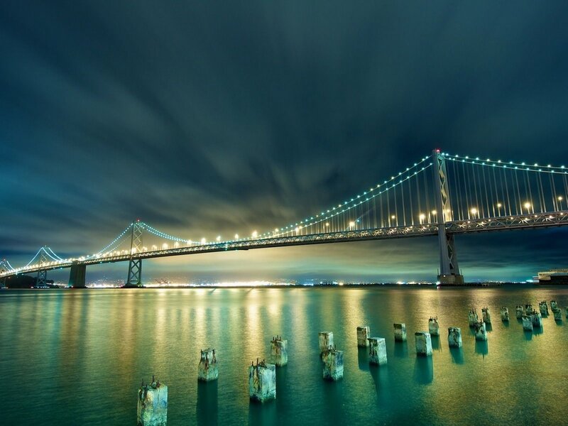 San Francisco Bay Bridge at night