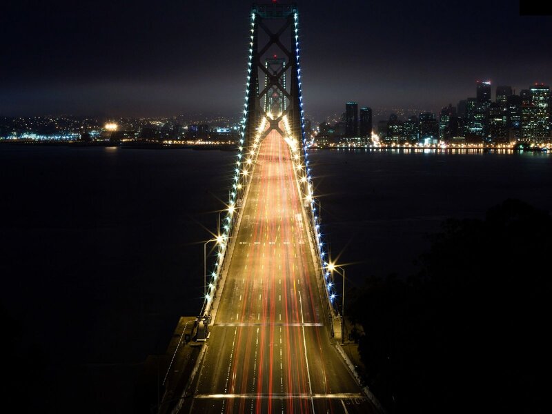 San Francisco Bay Bridge — Black, Dramatic, Night