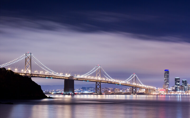 San Francisco Bay Bridge — Blue, Serene, Night