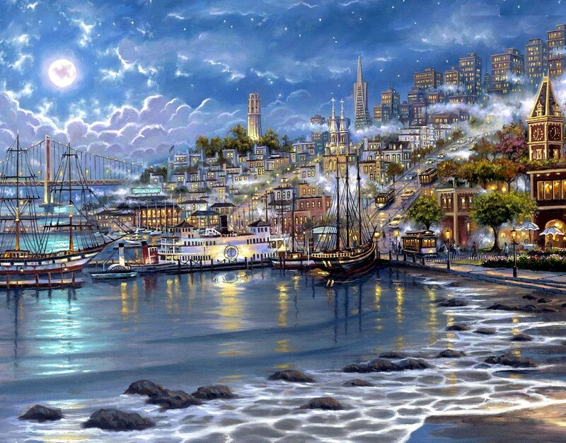 San Francisco Harbor at Night — Blue, Serene