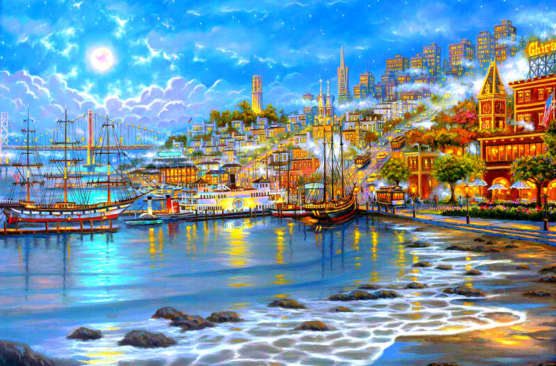 San Francisco Harbor at Night — Blue