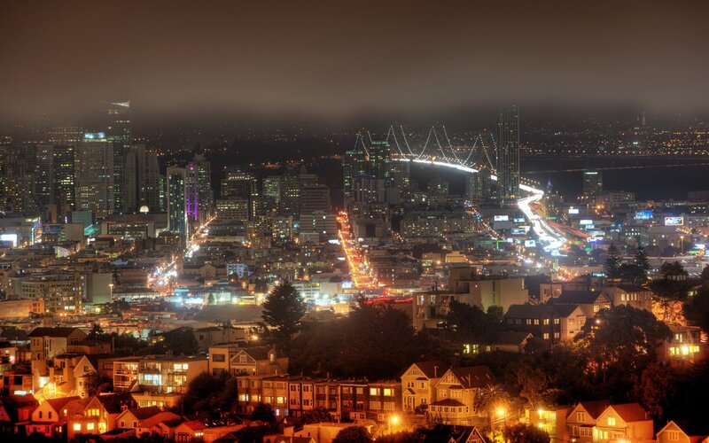 San Francisco Skyline at Night — Black, Dark