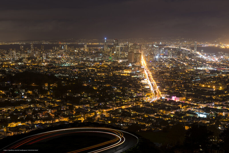 San Francisco Skyline at Night — Black, Dramatic, Photograph, City Lights, Bridge