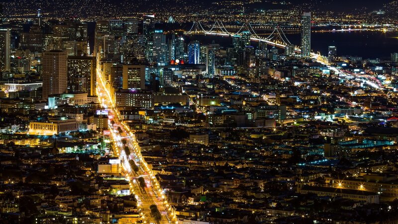 San Francisco Skyline at Night — Black, Dramatic