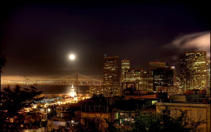 San Francisco Skyline at Night — Black, Serene