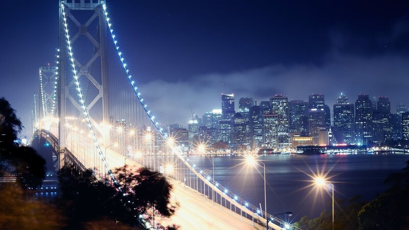 San Francisco Skyline at Night — Blue, Dramatic, Photograph