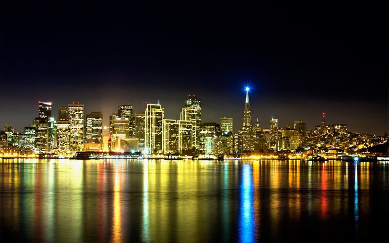 San Francisco Skyline — Black, Dramatic, Night, Photograph, Buildings