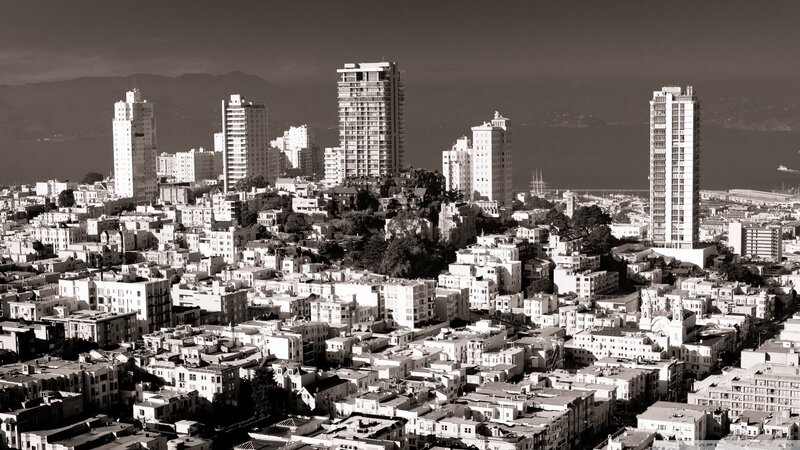 San Francisco Skyline — Black, Dramatic, Photograph, Buildings